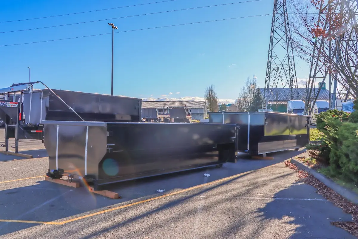 Roll-off dumpster ready for waste disposal at job site for 6 Yard Dumpster Rental in Shelbyville